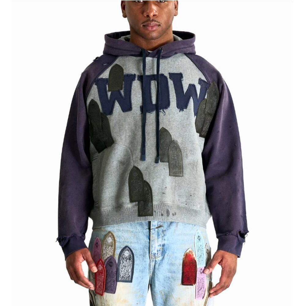 Who Decides War Men's Vintage Grey Faded WDW Pullover Hoodie Size L